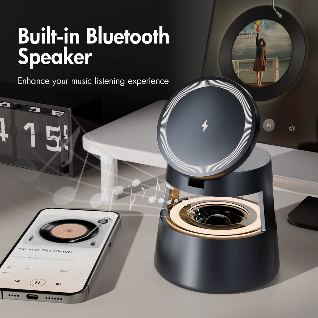 5-In-1 Strong Magnetic Wireless Charging Station 15W BT Speaker Night Light Fast Charger for Iphone 17 16 15 Watch Earphone