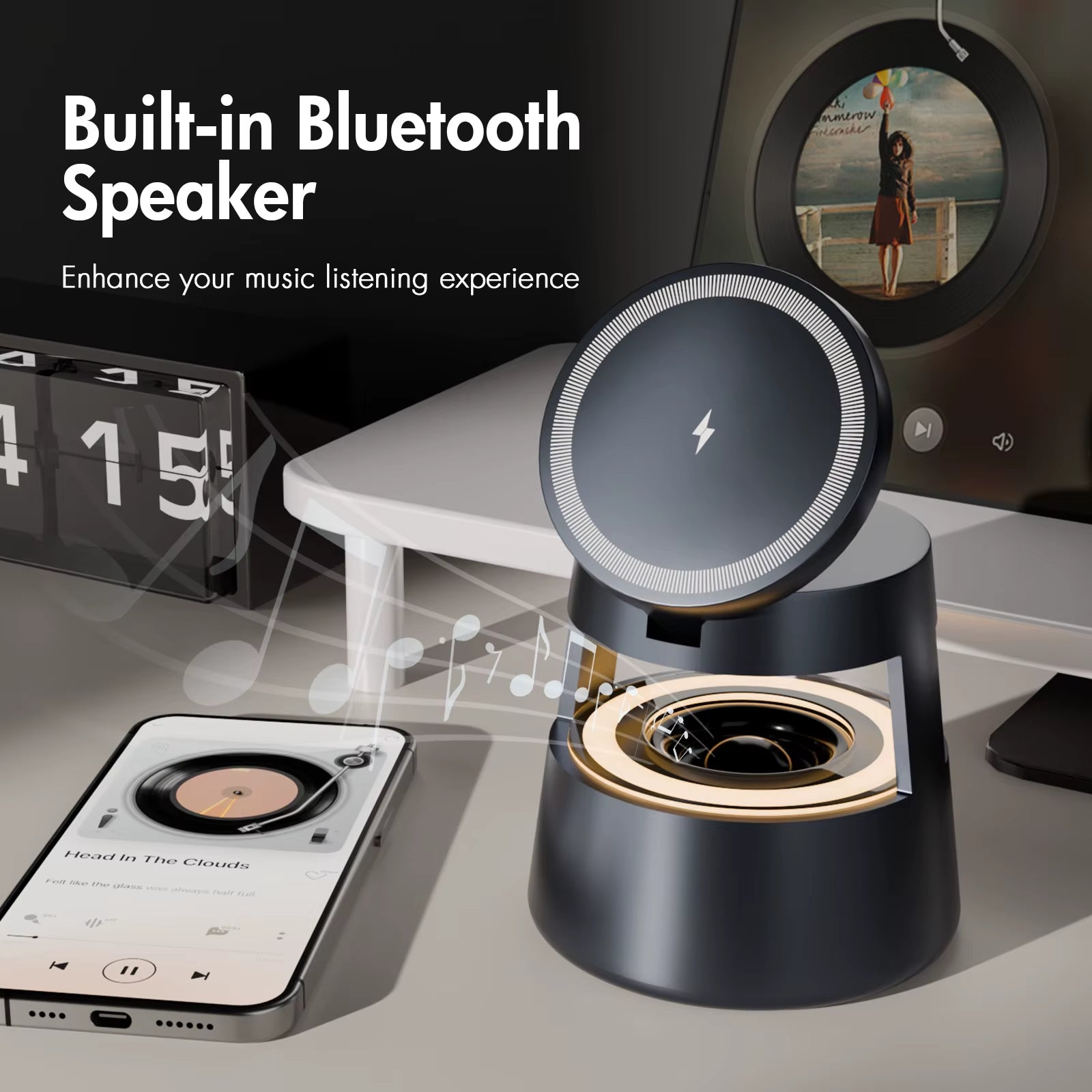 5-In-1 Strong Magnetic Wireless Charging Station 15W BT Speaker Night Light Fast Charger for Iphone 17 16 15 Watch Earphone