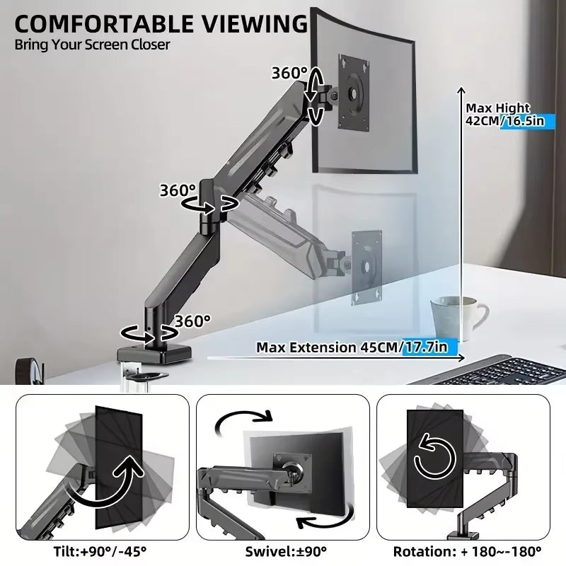 Single Monitor Arm for 13-32" Screen Adjustable Single Monitor Bracket Full Motion Swivel Desktop Monitor Stand for Home Office