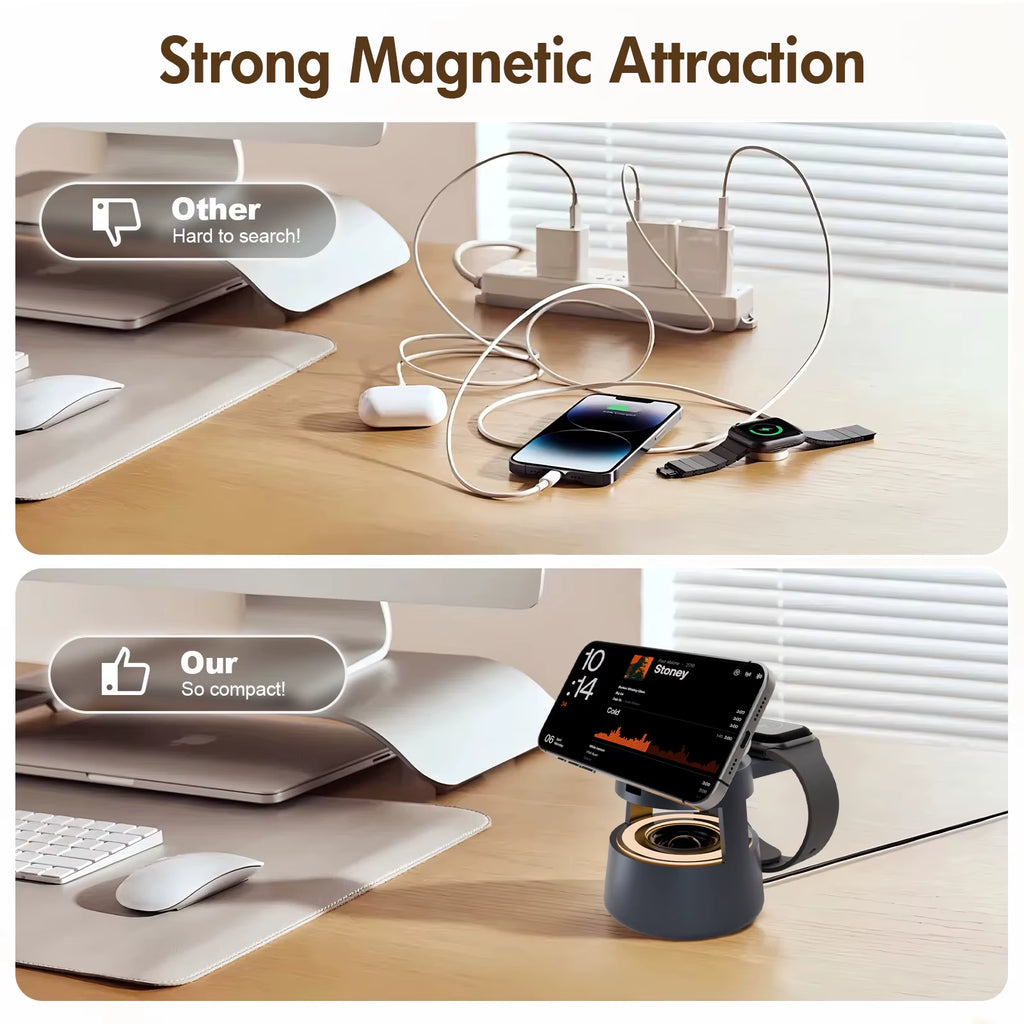 5-In-1 Strong Magnetic Wireless Charging Station 15W BT Speaker Night Light Fast Charger for Iphone 17 16 15 Watch Earphone
